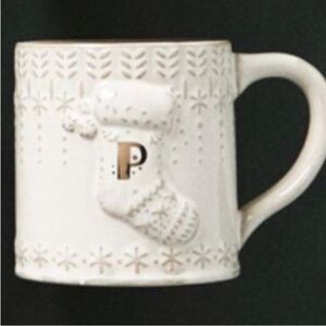 Anthropologie NWT Snowcap Reactive-Glazed Monogram Mug “P” Holiday Cozy Coffee